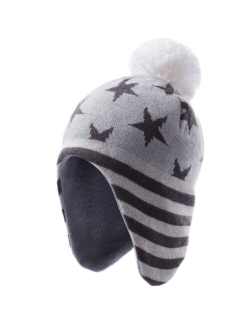 Tough Headwear Boys & Girls Ear Flap Beanie - Fleece Lined Beanie Kids, Toddler Winter Hat, Pom Pom Beanie Toddler Knit Cap