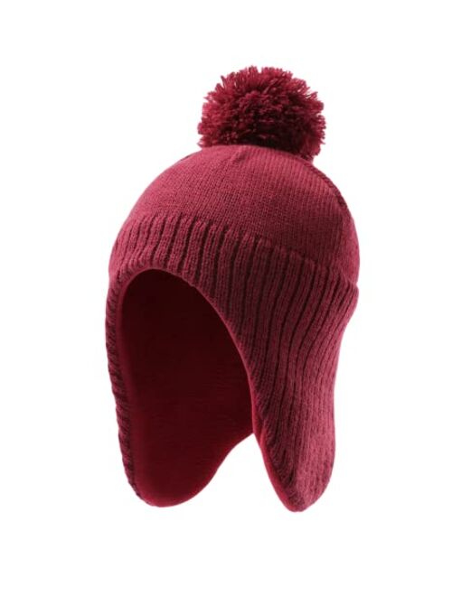 Tough Headwear Boys & Girls Ear Flap Beanie - Fleece Lined Beanie Kids, Toddler Winter Hat, Pom Pom Beanie Toddler Knit Cap