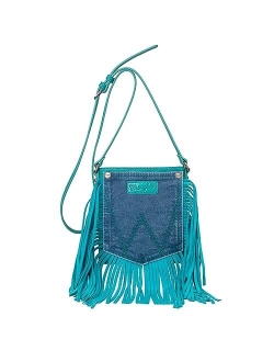 Wrangler Fringe Crossbody Purse for Women Leather Fringe Denim Purse Crossbody Bag