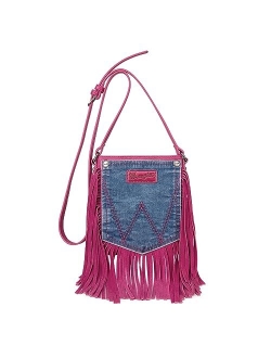 Wrangler Fringe Crossbody Purse for Women Leather Fringe Denim Purse Crossbody Bag