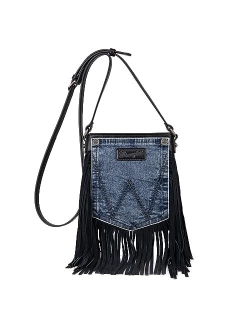 Wrangler Fringe Crossbody Purse for Women Leather Fringe Denim Purse Crossbody Bag