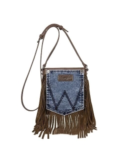 Wrangler Fringe Crossbody Purse for Women Leather Fringe Denim Purse Crossbody Bag