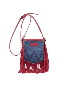 Wrangler Fringe Crossbody Purse for Women Leather Fringe Denim Purse Crossbody Bag