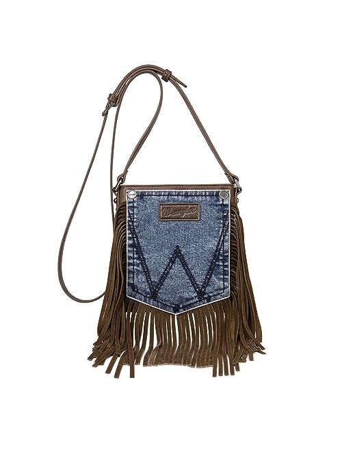 Montana West Wrangler Fringe Crossbody Purse for Women Leather Fringe Denim Purse Crossbody Bag