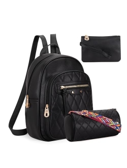 3Pcs Anti Theft Backpack Purse for Women Small Quilted Backpack Set