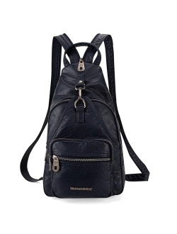 Small Leather Backpack for Women Black Sling Bag Shoulder Purse with Vegan Leather One Shoulder Backpack for Hiking Travel MWC-215BK