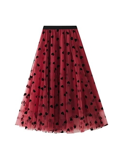 Dirholl Women's A-Line Fairy Elastic Waist Tulle Midi Skirt