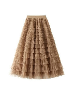 Dirholl Women's A-Line Fairy Elastic Waist Tulle Midi Skirt