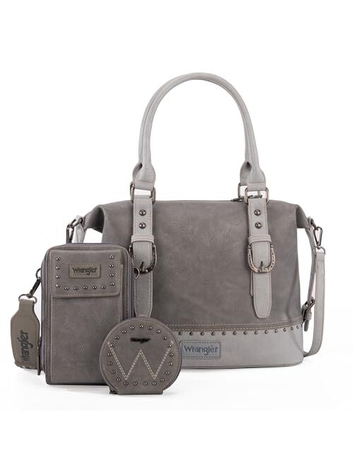 Montana West Wrangler 3Pcs Doctor Bag Sets for Women Top-handle Satchel Bag with Cell Phone Handbags and Coin Purse