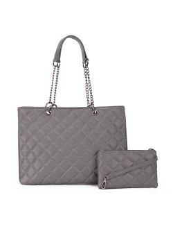 Quilted Shoulder Tote Bag for Women With 2PCS Purse Set