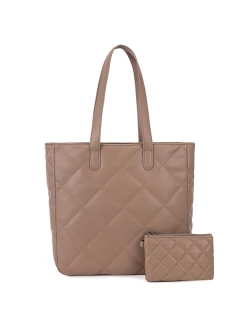 Quilted Shoulder Tote Bag for Women With 2PCS Purse Set