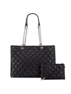 Quilted Shoulder Tote Bag for Women With 2PCS Purse Set