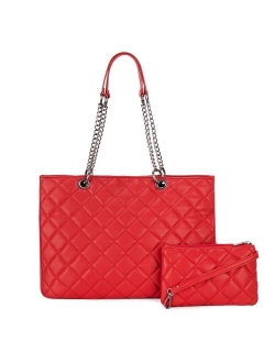 Quilted Shoulder Tote Bag for Women With 2PCS Purse Set