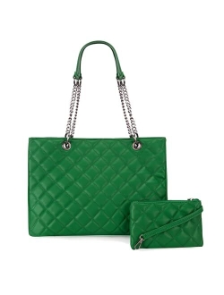 Quilted Shoulder Tote Bag for Women With 2PCS Purse Set