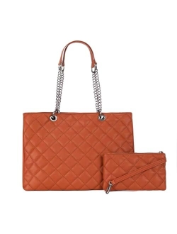 Quilted Shoulder Tote Bag for Women With 2PCS Purse Set