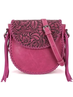 Crossbody Bags for Women Western Designer Saddle Purse Embossed Braid Handbags