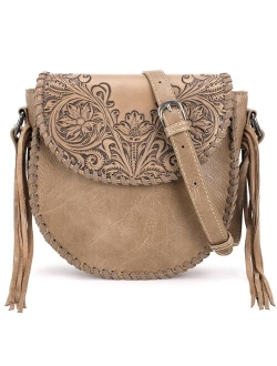 Crossbody Bags for Women Western Designer Saddle Purse Embossed Braid Handbags