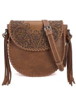 Crossbody Bags for Women Western Designer Saddle Purse Embossed Braid Handbags