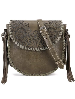 Crossbody Bags for Women Western Designer Saddle Purse Embossed Braid Handbags