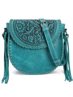 Crossbody Bags for Women Western Designer Saddle Purse Embossed Braid Handbags