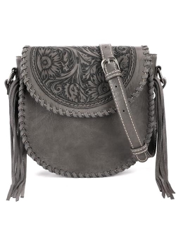 Crossbody Bags for Women Western Designer Saddle Purse Embossed Braid Handbags