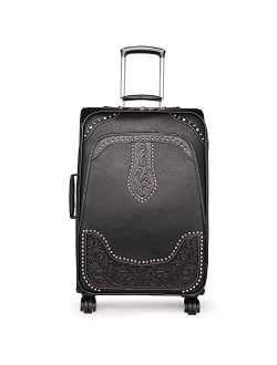 Western Tooling Luggage Embossed Vegan Leather Spinner Wheels Suitcase for Travel, Large Brown MBB-WRL-L1BR