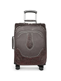 Western Tooling Luggage Embossed Vegan Leather Spinner Wheels Suitcase for Travel, Large Brown MBB-WRL-L1BR