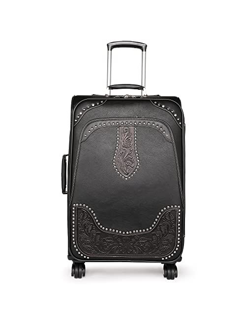 Montana West Western Tooling Luggage Embossed Vegan Leather Spinner Wheels Suitcase for Travel, Large Brown MBB-WRL-L1BR