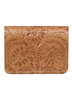 Genuine Leather Men's or Ladies Small Wallet ID CC Bills Handcrafted, Hand Tooled Cowhide (Brown Guns 2 Fold)