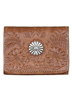 Genuine Leather Men's or Ladies Small Wallet ID CC Bills Handcrafted, Hand Tooled Cowhide (Brown Guns 2 Fold)