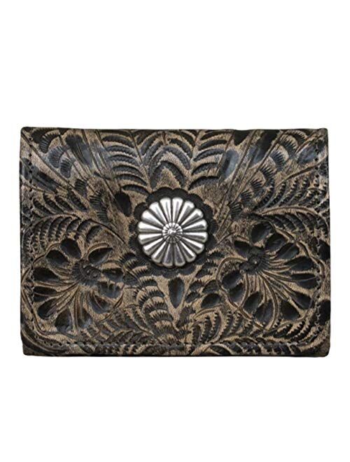 Montana West Genuine Leather Men's or Ladies Small Wallet ID CC Bills Handcrafted, Hand Tooled Cowhide (Brown Guns 2 Fold)