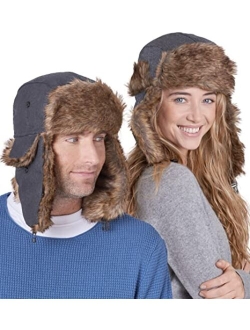 Tough Headwear Winter Trapper Hat - Russian Ushanka Trooper Aviator Hats for Men & Women - Snow Eskimo Hat with Ear Flaps