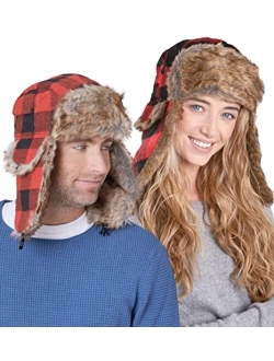 Tough Headwear Winter Trapper Hat - Russian Ushanka Trooper Aviator Hats for Men & Women - Snow Eskimo Hat with Ear Flaps