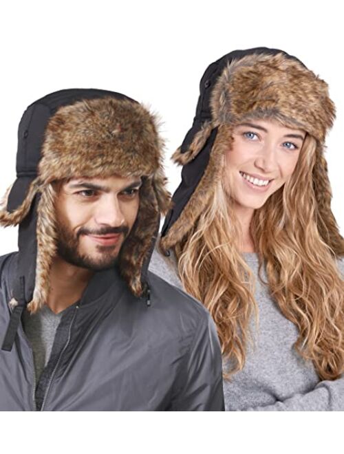 Tough Headwear Winter Trapper Hat - Russian Ushanka Trooper Aviator Hats for Men & Women - Snow Eskimo Hat with Ear Flaps