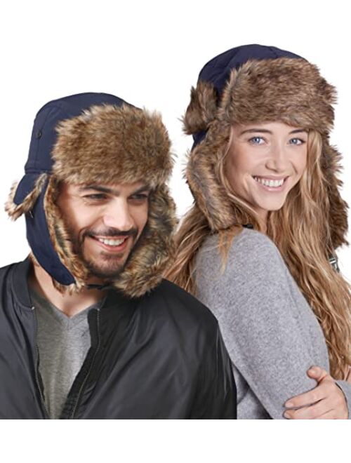 Tough Headwear Winter Trapper Hat - Russian Ushanka Trooper Aviator Hats for Men & Women - Snow Eskimo Hat with Ear Flaps