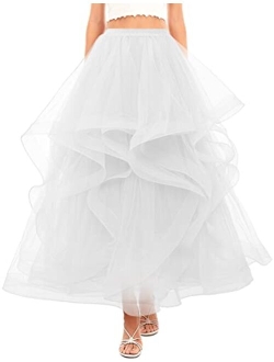 DRESSTELLS Wedding Long Tulle Skirts Womens Maxi Tutu Skirt Puffy Layered Floor Length A Line Tutus Skirt for Bride 2023