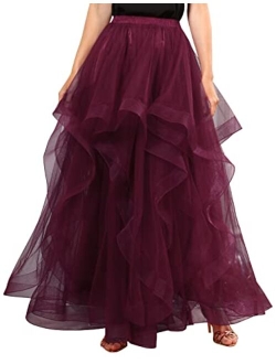 DRESSTELLS Wedding Long Tulle Skirts Womens Maxi Tutu Skirt Puffy Layered Floor Length A Line Tutus Skirt for Bride 2023