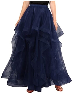 DRESSTELLS Wedding Long Tulle Skirts Womens Maxi Tutu Skirt Puffy Layered Floor Length A Line Tutus Skirt for Bride 2023