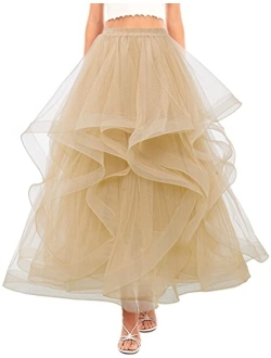 DRESSTELLS Wedding Long Tulle Skirts Womens Maxi Tutu Skirt Puffy Layered Floor Length A Line Tutus Skirt for Bride 2023