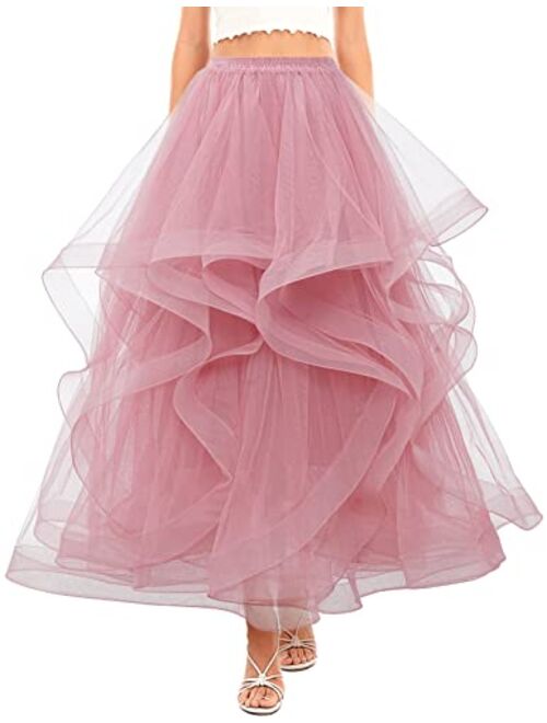 DRESSTELLS Wedding Long Tulle Skirts Womens Maxi Tutu Skirt Puffy Layered Floor Length A Line Tutus Skirt for Bride 2023