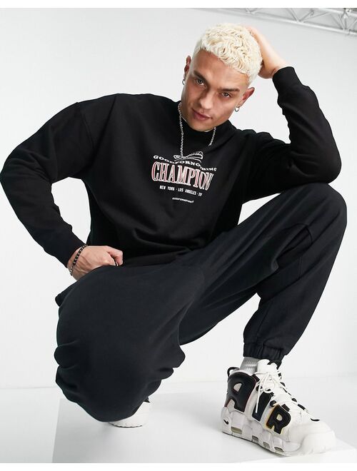 Good For Nothing oversized sweatshirt in black with champions print