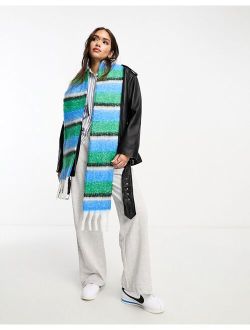 fluffy stripe skinny scarf with tassels