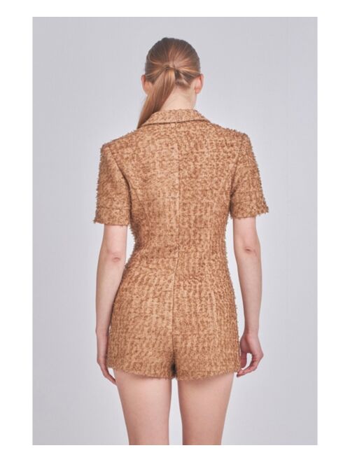 ENDLESS ROSE Women's Short Sleeve Tweed Romper