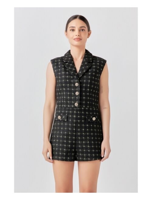 ENDLESS ROSE Women's Sleeveless Tweed Suited Romper