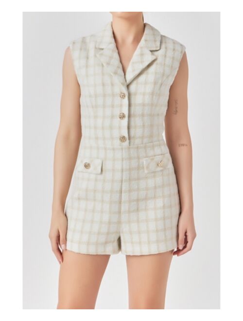 ENDLESS ROSE Women's Sleeveless Tweed Suited Romper