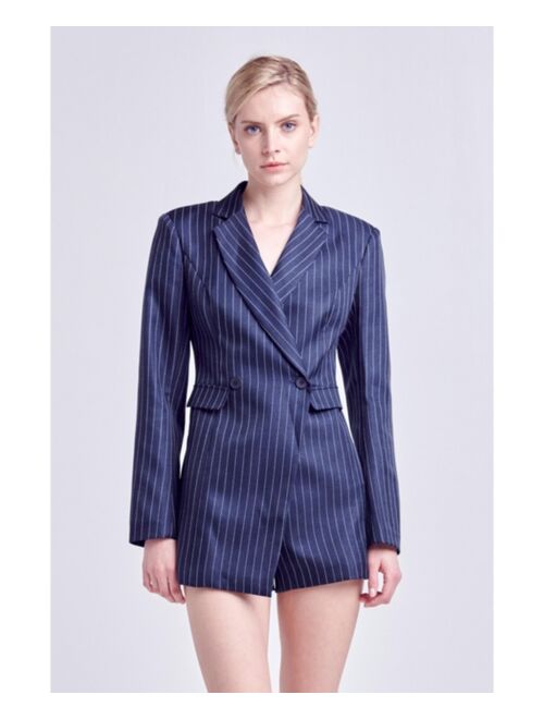 ENGLISH FACTORY Women's Pinstripe Blazer Romper