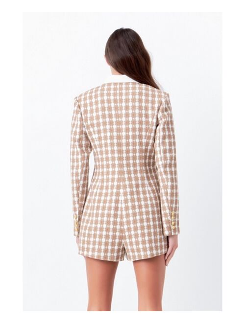 ENDLESS ROSE Women's Houndstooth Blazer Romper