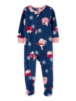 Toddler Girls 1-Piece Hot Cocoa-Print Fleece Footed Pajama