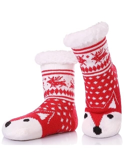 TRUEHAN Kids Girls Boys Slipper Socks Soft Thick Cozy Fuzzy Animal Anti-Slip Winter Thermal Christmas Socks Indoor