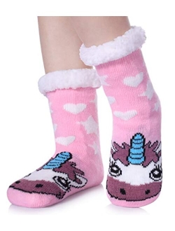 TRUEHAN Kids Girls Boys Slipper Socks Soft Thick Cozy Fuzzy Animal Anti-Slip Winter Thermal Christmas Socks Indoor